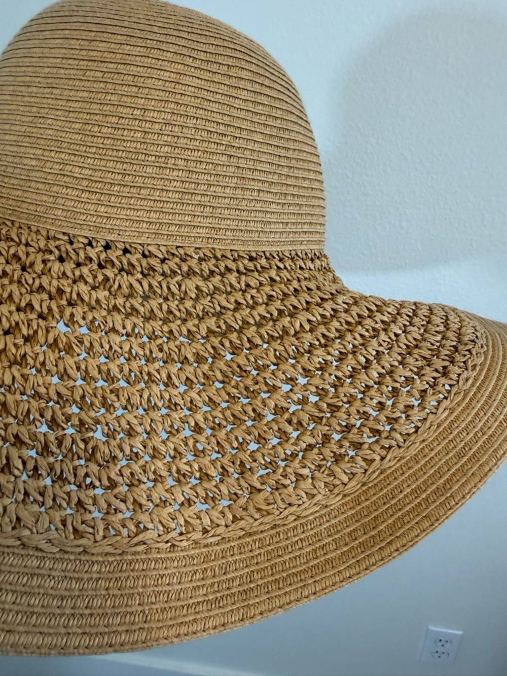 J. Crew Wide-Brim Paper Hat Tan Summer 2016 Boho Festival Vacation Beach OS